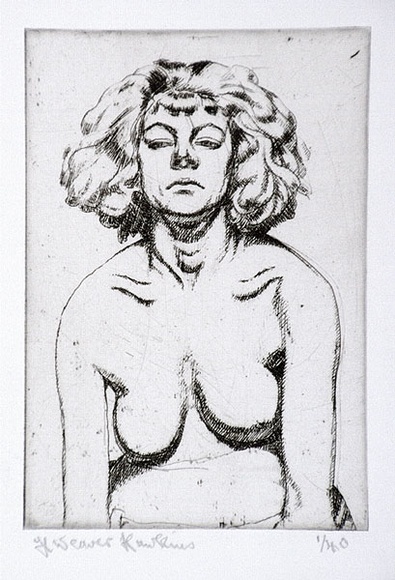 Artist: b'Hawkins, Weaver.' | Title: b'Nude no 2.' | Date: c.1923 | Technique: b'etching, printed in black ink, from one plate' | Copyright: b'The Estate of H.F Weaver Hawkins' Artist: b'Hawkins, Weaver.' | Title: b'Nude no 2.' | Date: c.1923 | Technique: b'etching, printed in black ink, from one plate' | Copyright: b'The Estate of H.F Weaver Hawkins'