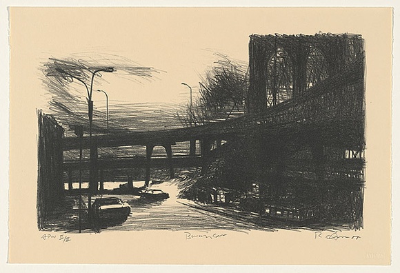 Artist: b'AMOR, Rick' | Title: b'Burning car NYC' | Date: 2000, August | Technique: b'lithograph, printed in black ink, from one plate' | Copyright: b'Image reproduced courtesy the artist and Niagara Galleries, Melbourne' Artist: b'AMOR, Rick' | Title: b'Burning car NYC' | Date: 2000, August | Technique: b'lithograph, printed in black ink, from one plate' | Copyright: b'Image reproduced courtesy the artist and Niagara Galleries, Melbourne'