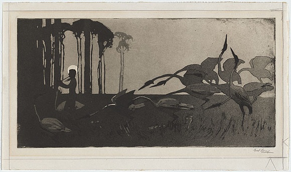 Artist: b'Long, Sydney.' | Title: b'The Spirit of the plains' | Date: 1919 | Technique: b'aquatint and drypoint, printed in black ink, from one copper plate' | Copyright: b'Reproduced with the kind permission of the Ophthalmic Research Institute of Australia' Artist: b'Long, Sydney.' | Title: b'The Spirit of the plains' | Date: 1919 | Technique: b'aquatint and drypoint, printed in black ink, from one copper plate' | Copyright: b'Reproduced with the kind permission of the Ophthalmic Research Institute of Australia'