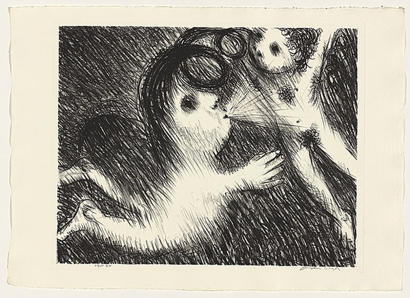 Artist: b'BOYD, Arthur' | Title: b'St Francis blowing Brother Masseo into the air.' | Date: (1965) | Technique: b'lithograph, printed in black ink, from one plate' | Copyright: b'This work appears on screen courtesy of Bundanon Trust' Artist: b'BOYD, Arthur' | Title: b'St Francis blowing Brother Masseo into the air.' | Date: (1965) | Technique: b'lithograph, printed in black ink, from one plate' | Copyright: b'This work appears on screen courtesy of Bundanon Trust'
