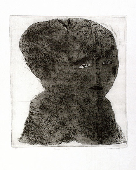 Artist: Clutterbuck, Jock. | Title: Pensive head. | Date: 1966 | Technique: etching and aquatint, printed in black ink with plate-tone, from one plate