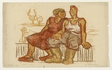 Artist: Groblicka, Lidia | Title: Social realistic lovers | Date: 1956-57 | Technique: woodcut, printed in colour, from multiple blocks