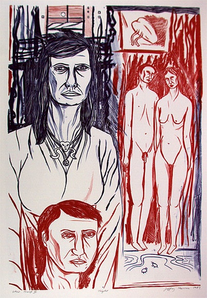 Artist: b'Harris, Jeffrey.' | Title: b'Night' | Date: 1987 | Technique: b'lithograph, printed in blue and red ink, from two stones' Artist: b'Harris, Jeffrey.' | Title: b'Night' | Date: 1987 | Technique: b'lithograph, printed in blue and red ink, from two stones'