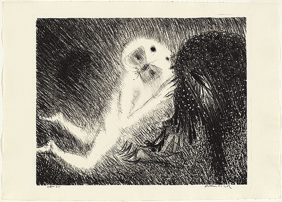 Artist: b'BOYD, Arthur' | Title: b'St Francis kissing the Wolf of Gubbio.' | Date: (1965) | Technique: b'lithograph, printed in black ink, from one plate' | Copyright: b'Reproduced with permission of Bundanon Trust' Artist: b'BOYD, Arthur' | Title: b'St Francis kissing the Wolf of Gubbio.' | Date: (1965) | Technique: b'lithograph, printed in black ink, from one plate' | Copyright: b'Reproduced with permission of Bundanon Trust'