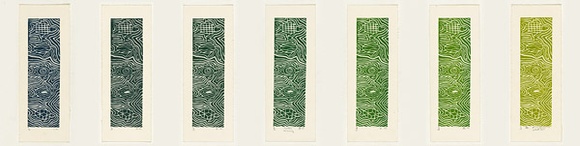 Artist: b'Clarmont, Sammy.' | Title: b'Turtles swimming' | Date: 1997, November | Technique: b'linocuts, printed in green ink, from multiple plates'
