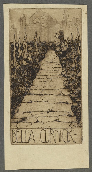 Artist: b'Coleman, Constance.' | Title: b'Bookplate: Bella Curnick.' | Date: 1940s | Technique: b'etching, printed in brown ink with plate-tone, from one plate' Artist: b'Coleman, Constance.' | Title: b'Bookplate: Bella Curnick.' | Date: 1940s | Technique: b'etching, printed in brown ink with plate-tone, from one plate'