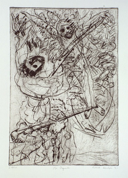 Artist: b'Henigan, Patrick.' | Title: b'The Stigmata' | Date: 1991, June | Technique: b'drypoint, printed in black ink, from one plate' Artist: b'Henigan, Patrick.' | Title: b'The Stigmata' | Date: 1991, June | Technique: b'drypoint, printed in black ink, from one plate'