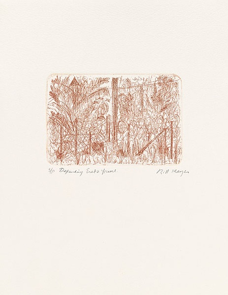 Artist: b'MEYER, Bill' | Title: b'Defending Eretz Yisroel' | Date: 1992 | Technique: b'line etching, printed in brown ink, from one zinc plate' | Copyright: b'\xc2\xa9 Bill Meyer' Artist: b'MEYER, Bill' | Title: b'Defending Eretz Yisroel' | Date: 1992 | Technique: b'line etching, printed in brown ink, from one zinc plate' | Copyright: b'\xc2\xa9 Bill Meyer'