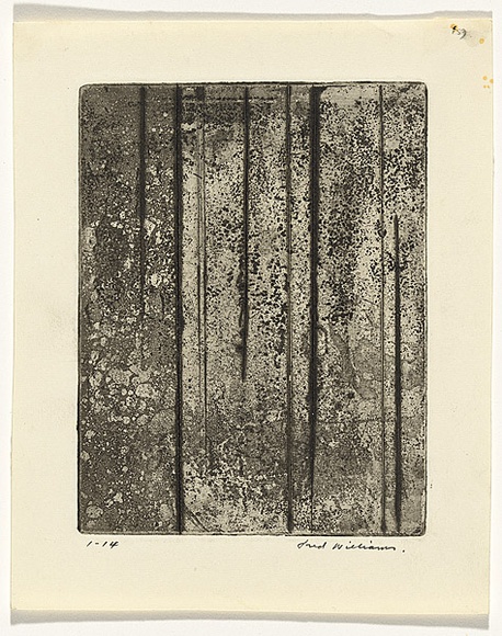 Artist: b'WILLIAMS, Fred' | Title: b'Sherbrooke Forest. Number 5' | Date: 1962 | Technique: b'etching, engraving, drypoint and foul biting, printed in black ink, from one zinc plate' | Copyright: b'\xc2\xa9 Fred Williams Estate' Artist: b'WILLIAMS, Fred' | Title: b'Sherbrooke Forest. Number 5' | Date: 1962 | Technique: b'etching, engraving, drypoint and foul biting, printed in black ink, from one zinc plate' | Copyright: b'\xc2\xa9 Fred Williams Estate'