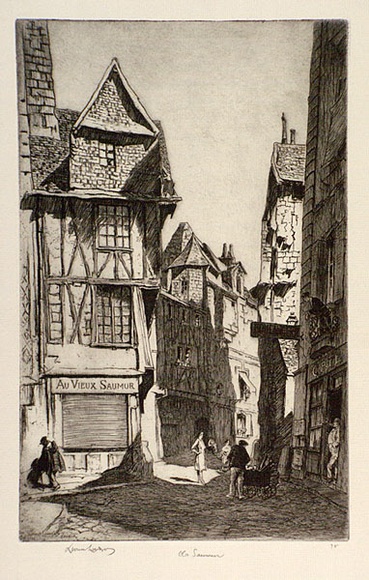 Artist: b'LINDSAY, Lionel' | Title: b'In Old Saumur' | Date: 1944 | Technique: b'etching, printed in black ink with plate-tone, from one plate' | Copyright: b'Courtesy of the National Library of Australia' Artist: b'LINDSAY, Lionel' | Title: b'In Old Saumur' | Date: 1944 | Technique: b'etching, printed in black ink with plate-tone, from one plate' | Copyright: b'Courtesy of the National Library of Australia'