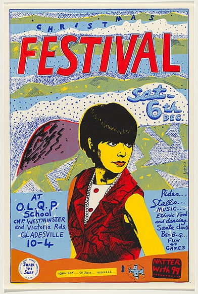 Artist: b'WORSTEAD, Paul' | Title: b'Christmas Festival (No.99)' | Date: 1980 | Technique: b'screenprint, printed in colour, from four stencils' | Copyright: b'This work appears on screen courtesy of the artist' Artist: b'WORSTEAD, Paul' | Title: b'Christmas Festival (No.99)' | Date: 1980 | Technique: b'screenprint, printed in colour, from four stencils' | Copyright: b'This work appears on screen courtesy of the artist'
