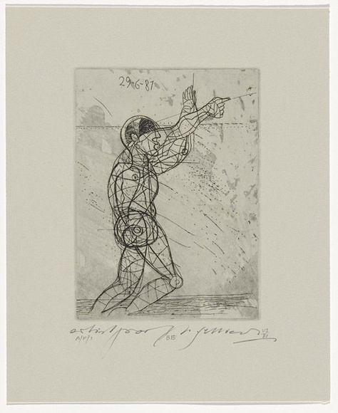 Artist: b'SELLBACH, Udo' | Title: b'not titled' | Date: 1987, 29 June | Technique: b'etching, aquatint, printed in black ink with plate-tone, from one copper plate' Artist: b'SELLBACH, Udo' | Title: b'not titled' | Date: 1987, 29 June | Technique: b'etching, aquatint, printed in black ink with plate-tone, from one copper plate'