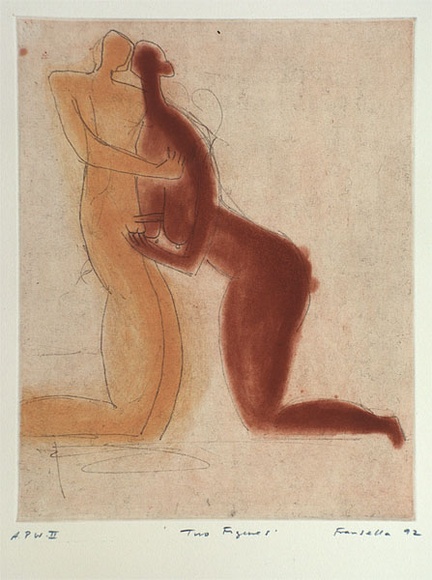 Artist: b'Fransella, Graham.' | Title: b'Two figures' | Date: 1992 | Technique: b'softground etching and aquatint, printed in colour a la poupee, from one plate' | Copyright: b'Courtesy of the artist' Artist: b'Fransella, Graham.' | Title: b'Two figures' | Date: 1992 | Technique: b'softground etching and aquatint, printed in colour a la poupee, from one plate' | Copyright: b'Courtesy of the artist'