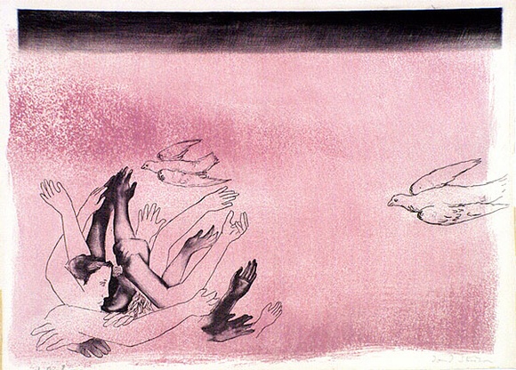 Artist: b'Strachan, David.' | Title: b'The poet, full page illustration - reverse, The poet, right of paper' | Date: 1951 | Technique: b'etching and aquatint, printed in black ink, from one plate' Artist: b'Strachan, David.' | Title: b'The poet, full page illustration - reverse, The poet, right of paper' | Date: 1951 | Technique: b'etching and aquatint, printed in black ink, from one plate'