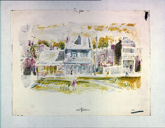 Artist: b'MACQUEEN, Mary' | Title: b'Street scene, Carlton' | Date: 1959 | Technique: b'lithograph, printed in blue ink, from one plate' | Copyright: b'Courtesy Paulette Calhoun, for the estate of Mary Macqueen' Artist: b'MACQUEEN, Mary' | Title: b'Street scene, Carlton' | Date: 1959 | Technique: b'lithograph, printed in blue ink, from one plate' | Copyright: b'Courtesy Paulette Calhoun, for the estate of Mary Macqueen'