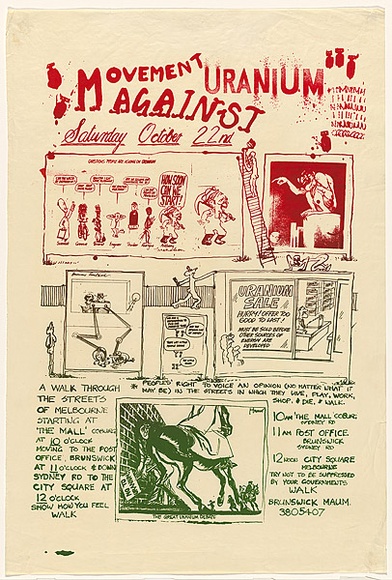 Artist: b'Cowper, Martin.' | Title: b'Movement against uranium (M.A.U.M.).' | Date: (1977) | Technique: b'screenprint, printed in colour, from one stencil' Artist: b'Cowper, Martin.' | Title: b'Movement against uranium (M.A.U.M.).' | Date: (1977) | Technique: b'screenprint, printed in colour, from one stencil'