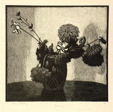 Artist: LINDSAY, Lionel | Title: Dahlias | Date: 1925 | Technique: wood-engraving, printed in black ink, from one block | Copyright: Courtesy of the National Library of Australia