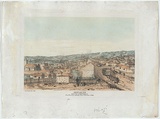 Artist: Austin, John Baptist. | Title: Adelaide, South Australia from the west end of Hindley Street - November 1849. | Date: 1849 | Technique: lithograph, printed in black ink, from one plate; hand-coloured