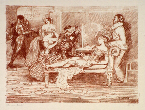 Artist: b'Conder, Charles.' | Title: b'The green room.' | Date: (1904) | Technique: b'transfer-lithograph, printed in red ink, from one stone' Artist: b'Conder, Charles.' | Title: b'The green room.' | Date: (1904) | Technique: b'transfer-lithograph, printed in red ink, from one stone'