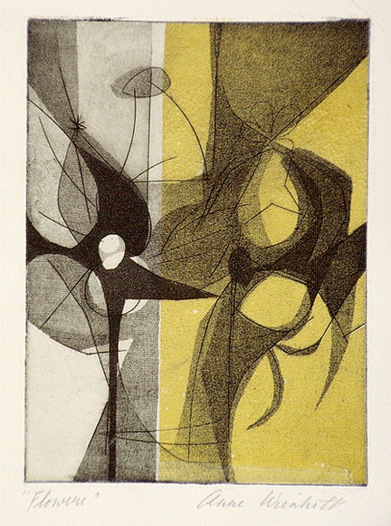 Artist: b'Wienholt, Anne.' | Title: b'Flowers' | Technique: b'aquatint, printed in black ink, from one copper plate; yellow ink applied by stencil' Artist: b'Wienholt, Anne.' | Title: b'Flowers' | Technique: b'aquatint, printed in black ink, from one copper plate; yellow ink applied by stencil'