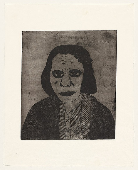Artist: b'Nannup, Laurel.' | Title: b'Grannie Tottie No. 2' | Date: 2001 | Technique: b'photoetching, printed in black and sepia ink' | Copyright: b'\xc2\xa9 Laurel Nannup'