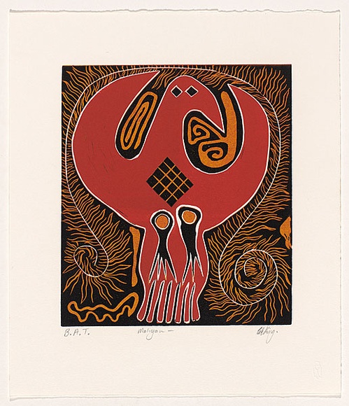 Artist: b'Davis-King, Graham.' | Title: b'Maliyan.' | Date: 2007 | Technique: b'linocut, printed in colour, from three blocks'