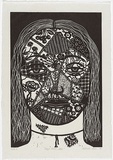 Artist: Klein, Deborah. | Title: Crazy quilt face | Date: 1997 | Technique: linocut, printed in black ink, from one block