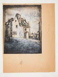 Artist: b'Sutherland, Jean.' | Title: b'House with boat on background'