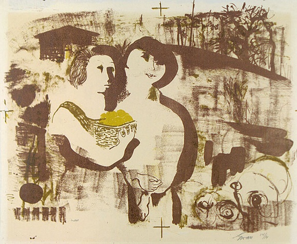 Artist: b'Wall, Edith.' | Title: b'Girl with lemons' | Date: (1950's) | Technique: b'lithograph, printed in colour, from multiple plates' | Copyright: b'Courtesy of the artist' Artist: b'Wall, Edith.' | Title: b'Girl with lemons' | Date: (1950's) | Technique: b'lithograph, printed in colour, from multiple plates' | Copyright: b'Courtesy of the artist'