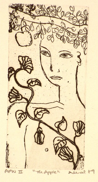 Artist: b'Dellal, Zerin.' | Title: b'The apple' | Date: 1989 | Technique: b'etching, printed in black ink, from one plate' Artist: b'Dellal, Zerin.' | Title: b'The apple' | Date: 1989 | Technique: b'etching, printed in black ink, from one plate'