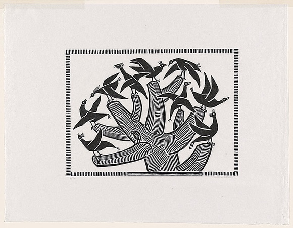 Artist: b'Groblicka, Lidia.' | Title: b'Tree of birds' | Date: 1972 | Technique: b'woodcut, printed in black ink, from one block' Artist: b'Groblicka, Lidia.' | Title: b'Tree of birds' | Date: 1972 | Technique: b'woodcut, printed in black ink, from one block'