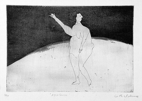 Artist: b'BALDESSIN, George' | Title: b'Applause.' | Date: 1964 | Technique: b'etching and aquatint, printed in black ink, from one plate' Artist: b'BALDESSIN, George' | Title: b'Applause.' | Date: 1964 | Technique: b'etching and aquatint, printed in black ink, from one plate'