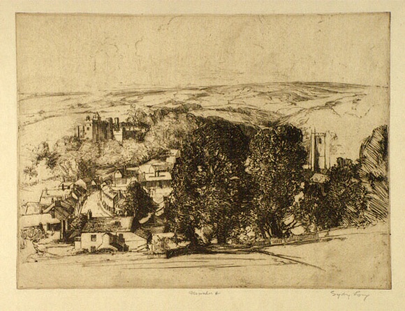 Artist: b'Long, Sydney.' | Title: b'Dunster' | Date: 1927 | Technique: b'line-etching, aquatint, drypoint printed in black ink from one copper plate' | Copyright: b'Reproduced with the kind permission of the Ophthalmic Research Institute of Australia'
