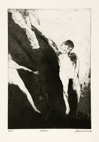 Artist: b'BALDESSIN, George' | Title: b'Walkers.' | Date: 1964 | Technique: b'etching and aquatint, printed in black ink, from one plate' Artist: b'BALDESSIN, George' | Title: b'Walkers.' | Date: 1964 | Technique: b'etching and aquatint, printed in black ink, from one plate'