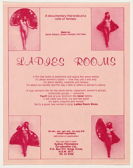 Artist: b'UNKNOWN' | Title: bLadies Rooms - documentary Filmakers' Cooperative. | Date: 1977-79 | Technique: b'screenprint' Artist: b'UNKNOWN' | Title: bLadies Rooms - documentary Filmakers' Cooperative. | Date: 1977-79 | Technique: b'screenprint'