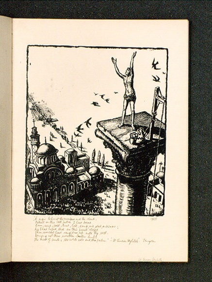 Artist: b'McGrath, Raymond.' | Title: b'St. Simeon Stylites.' | Date: 1925 | Technique: b'wood-engraving, printed in relief from one block' Artist: b'McGrath, Raymond.' | Title: b'St. Simeon Stylites.' | Date: 1925 | Technique: b'wood-engraving, printed in relief from one block'