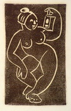 Artist: b'Stephen, Clive.' | Title: b'(Nude with lantern)' | Date: c.1948 | Technique: b'linocut, printed in brown ink, from one block'