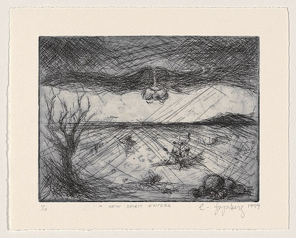 Title: b'A new spirit enters.' | Date: 1999 | Technique: b'etching and drypoint, printed in black ink, from one plate' Title: b'A new spirit enters.' | Date: 1999 | Technique: b'etching and drypoint, printed in black ink, from one plate'