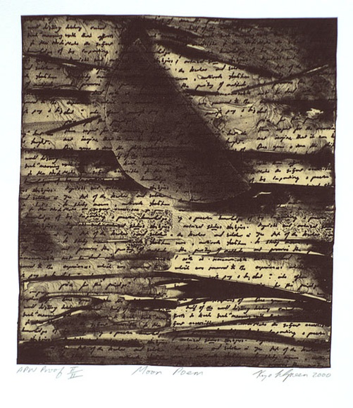 Artist: b'Green, Kaye.' | Title: b'Moon poem' | Date: 2000, April | Technique: b'lithograph, printed in black ink, from one stone' Artist: b'Green, Kaye.' | Title: b'Moon poem' | Date: 2000, April | Technique: b'lithograph, printed in black ink, from one stone'