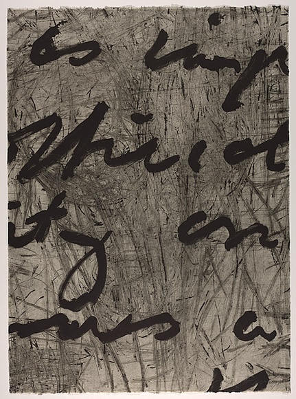 Artist: b'PARR, Mike' | Title: b'Language and chaos 7.' | Date: 1990 | Technique: b'drypoint, electric grinder and burnishing, printed in black ink, from one copper plate; over printed with lift ground aquatint, printed in black ink, from one steel plate' Artist: b'PARR, Mike' | Title: b'Language and chaos 7.' | Date: 1990 | Technique: b'drypoint, electric grinder and burnishing, printed in black ink, from one copper plate; over printed with lift ground aquatint, printed in black ink, from one steel plate'