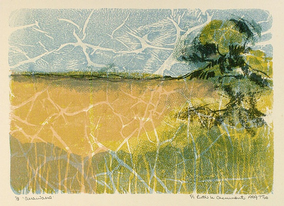 Artist: b'le Cheminant, Ruth.' | Title: b'Arrawarra' | Date: 1969 | Technique: b'screenprint, printed in colour, from four stencils' Artist: b'le Cheminant, Ruth.' | Title: b'Arrawarra' | Date: 1969 | Technique: b'screenprint, printed in colour, from four stencils'