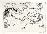 Artist: BOYD, Arthur | Title: Reclining nude with aeroplane. | Date: (1968-69) | Technique: etching, printed in black ink, from one plate | Copyright: Reproduced with permission of Bundanon Trust