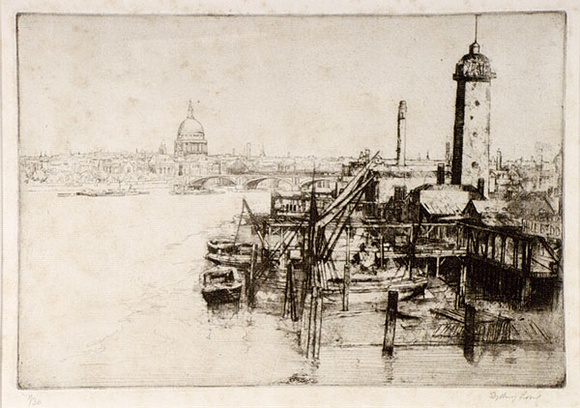 Artist: b'Long, Sydney.' | Title: b'The Thames from Waterloo Bridge' | Date: (1919) | Technique: b'line-etching, printed in warm black ink, from one copper plate' | Copyright: b'Reproduced with the kind permission of the Ophthalmic Research Institute of Australia' Artist: b'Long, Sydney.' | Title: b'The Thames from Waterloo Bridge' | Date: (1919) | Technique: b'line-etching, printed in warm black ink, from one copper plate' | Copyright: b'Reproduced with the kind permission of the Ophthalmic Research Institute of Australia'