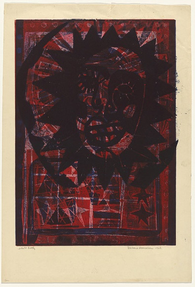 Artist: b'HANRAHAN, Barbara' | Title: b'Sun' | Date: 1963 | Technique: b'etching, aquatint printed in colour from two plates' Artist: b'HANRAHAN, Barbara' | Title: b'Sun' | Date: 1963 | Technique: b'etching, aquatint printed in colour from two plates'