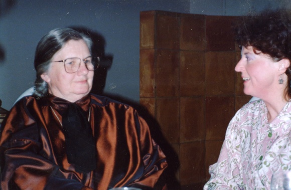 Artist: b'MADDOCK, Bea' | Title: b'Bea Maddock and Janine Burke at the opening of Being and Nothingness, Janine opened the exhibition, NGA, 1992' | Date: 1992
