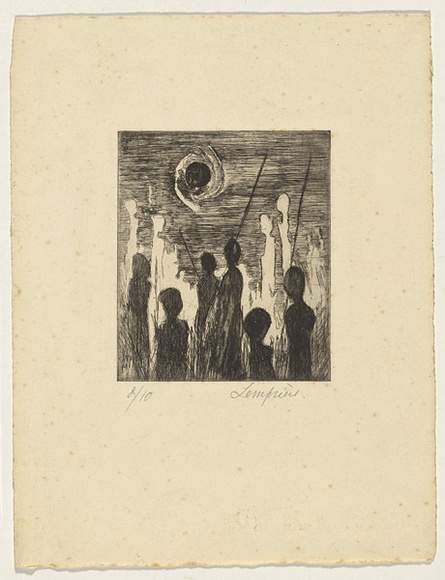 Artist: b'Lempriere, Helen' | Title: b'Ceremony to the sun' | Date: c.1955 | Technique: b'drypoint, printed in black ink, from one plate' Artist: b'Lempriere, Helen' | Title: b'Ceremony to the sun' | Date: c.1955 | Technique: b'drypoint, printed in black ink, from one plate'