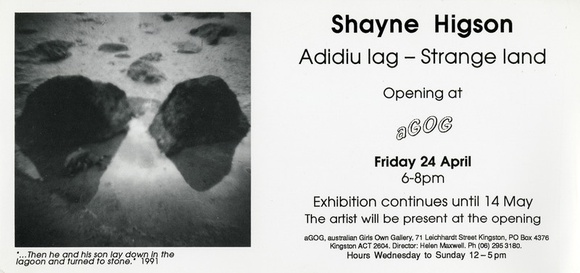 <p>Shayne Higson: Adidiu lag - Strange land.</p> <p>Shayne Higson: Adidiu lag - Strange land.</p>