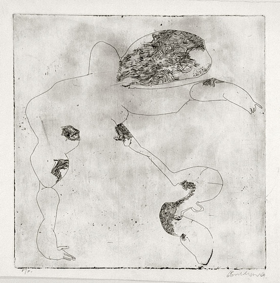 Artist: b'BALDESSIN, George' | Title: b'Personage.' | Date: 1964 | Technique: b'etching, printed in black ink, from one plate' Artist: b'BALDESSIN, George' | Title: b'Personage.' | Date: 1964 | Technique: b'etching, printed in black ink, from one plate'