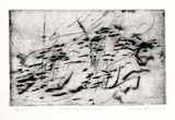 Artist: Sharp, James. | Title: Leaping salmon | Date: 1966 | Technique: drypoint, printed in black ink, with plate-tone, from one plate | Copyright: © Estate of James Sharp