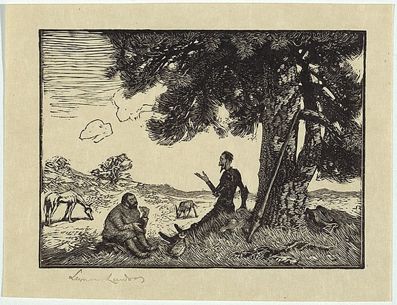 Artist: b'LINDSAY, Lionel' | Title: b'The colloquy' | Date: 1922 | Technique: b'wood-engraving, printed in black ink, from one block' | Copyright: b'Courtesy of the National Library of Australia' Artist: b'LINDSAY, Lionel' | Title: b'The colloquy' | Date: 1922 | Technique: b'wood-engraving, printed in black ink, from one block' | Copyright: b'Courtesy of the National Library of Australia'